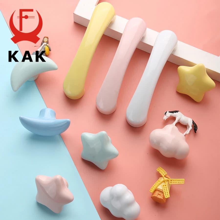 KAK – poignées de meubles en céramique, design de dessin animé, pour chambre d'enfant, placard, placard, mobilier de cuisine, nuage coloré