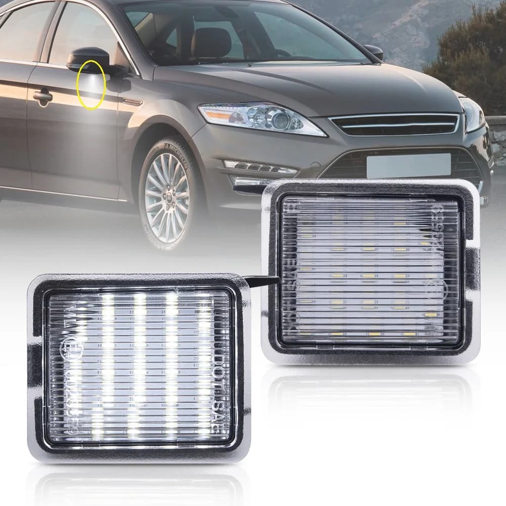 Lumière de flaque d'eau de rétroviseur avant LED pour Mondeo, MK4 MK5 07-14 Ford Focus 12-14 C-MAX 03-10 Kuga MK2 08-12 Escape 15-16, 2 pièces