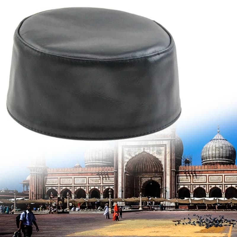 Chapeau de prière musulman pour hommes, en cuir véritable, couleur unie, tête de mort, bonnet plat, pour Ramadan, arabe, dubaï
