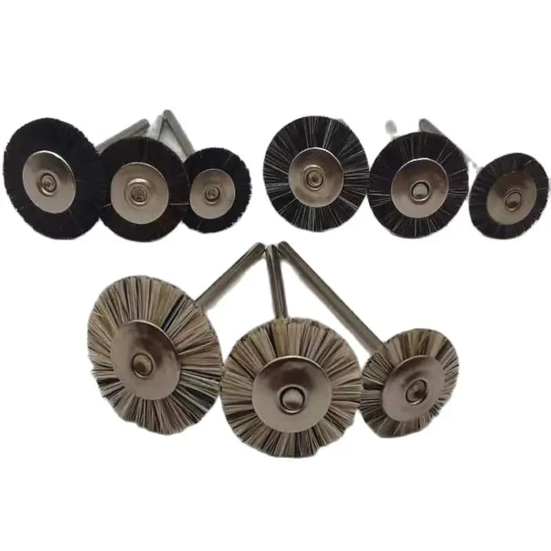 Roue de brosse de polissage pièces/sac mm, outils rotatifs de mélange de poils de chèvre, de cheval noir, tige HP basse vitesse, laboratoire dentaire, 10 2.35