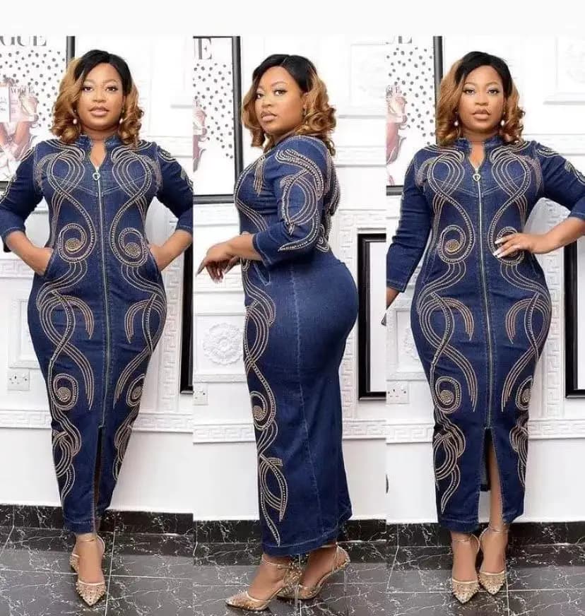USEOFSD-Robe en Jean à Manches sulfpour Femme Africaine, Vêtement Maxi en Denim avec Perles et Fermeture Éclair, de Haute Qualité, à la Mode