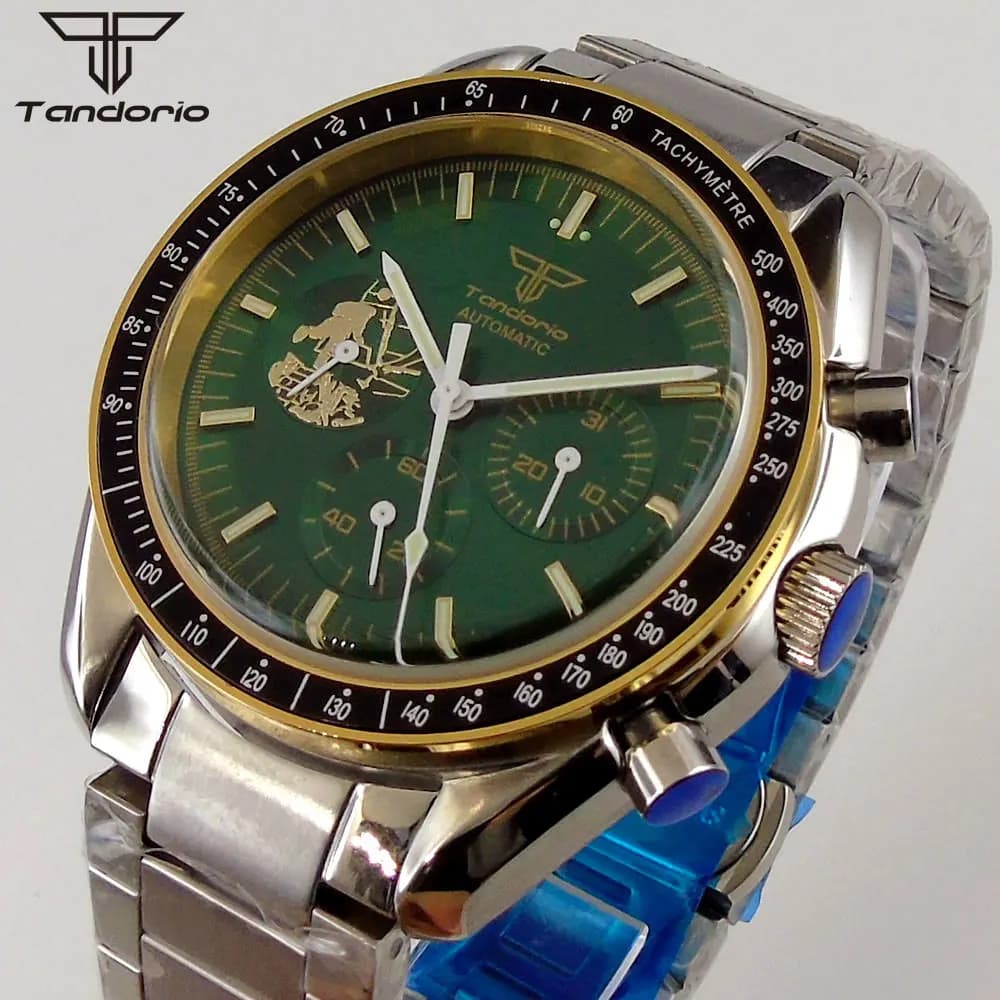 Tandorio-Montre existent pour Homme, Cadran Vert, Noir, Bleu, 40mm, Mouvement NN3836, Affichage de la Date et de la Semaine, Bracelet en Acier NapGlass