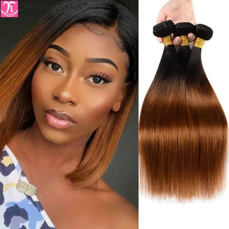 DreamDiana péruvien cheveux raides paquets 2 tons Ombre soyeux paquets droits T1B/30 Remy os cheveux 100% Extension de cheveux humains