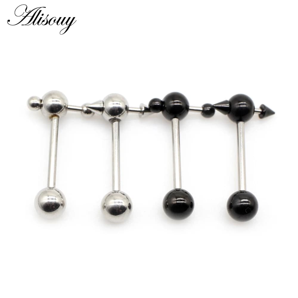 Alisouy 1 pièce Piercing de langue en acier inoxydable avec boule conique coulissante, barbell de langue fileté, unisexe, 14G, labret, anneaux de lèvre, bijoux de corps