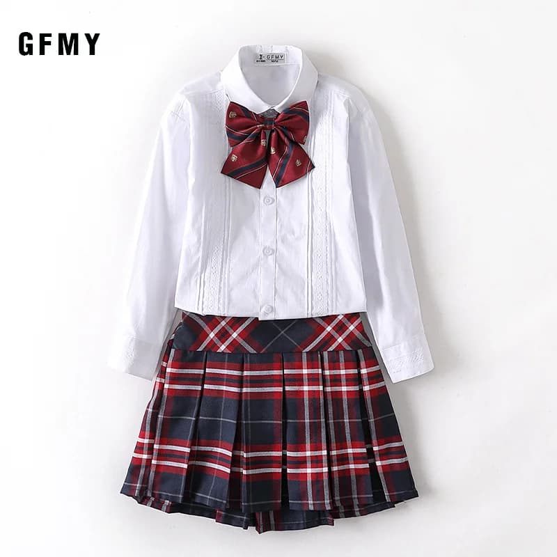 Vêtements pour enfants : Ensemble chemise blanche à lettres et jupe écossaise pour filles, tenue de printemps-été, survêtement pour adolescentes, costume pour enfants