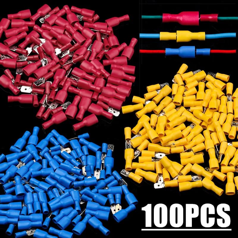 100 pièces (50 paires) bornes à sertir femelles et mâles isolées épissure bout à bout 6.3mm connecteurs de fil électrique prise de câble de câblage