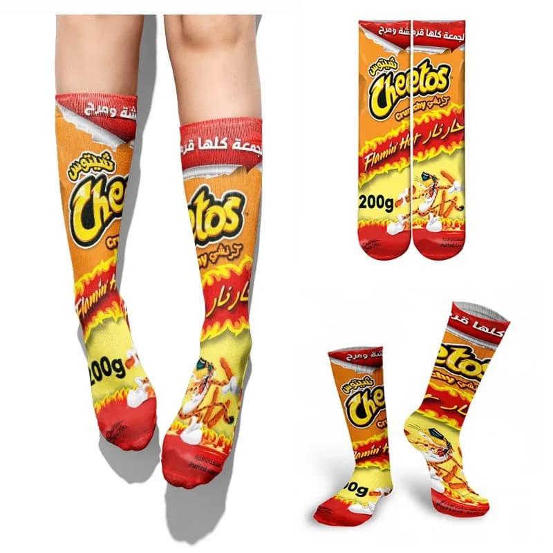 Drôle 3D impression pommes de terre chips chaussettes femme frites emballage conception unisexe chaussettes joyeux Harajuku décontracté mode longues chaussettes
