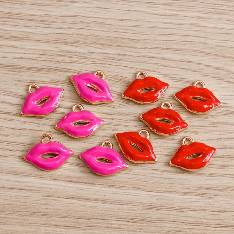 10 pièces 17*12mm émail lèvres rouges Sexy breloques pendentifs pour colliers porte-clés bricolage breloques artisanat fait à la main bijoux accessoires fabrication