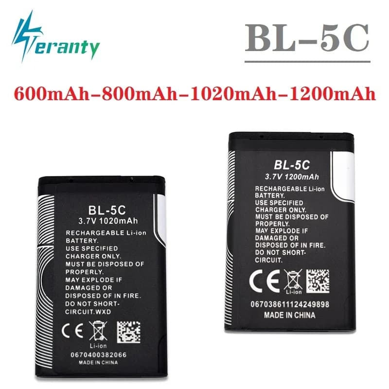 BL5C BL-5C 3.7V 800mAh 1020mah 1200mAh Li-ion batterie pour Nokia 6267 6270 6330 6555 6600 6620 6630 1100 1101 1110 1112 1208 1600