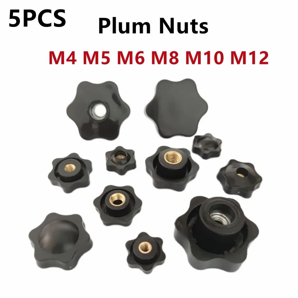 Prune Serrer à la Main, Poignée Filetage Mécanique, Pouce Noir, Bouton de Serrage, Manuel, Kg Perforé, M5, M6, M8, M10, M12, 5Pcs