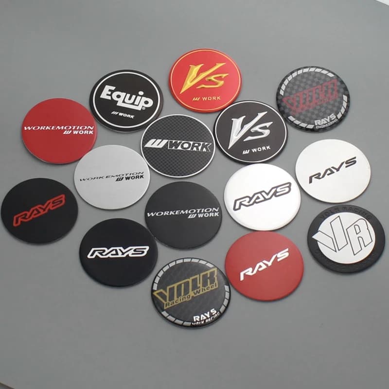 Autocollant de capuchon central de 50mm, 4 pièces, pour jantes, rayons, volk, travail, émotion vs logo, emblème modifié de course de voiture sur couvre-roue
