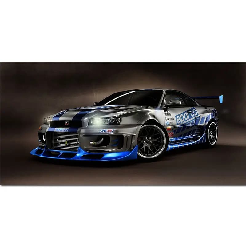 Skyline ightR R34 dehors Car Tuning Oeuvre Peinture sur Toile en Tissu, Affiche Imprimée, Art Mural, Salon, Chambre, Sans Cadre