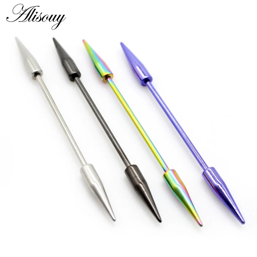 Alisouy 2 pièces 14G pointe longue acier chirurgical femmes hommes industriel haltère Cartilage boucle d'oreille Helix corps Piercing bijoux Oreja anneau