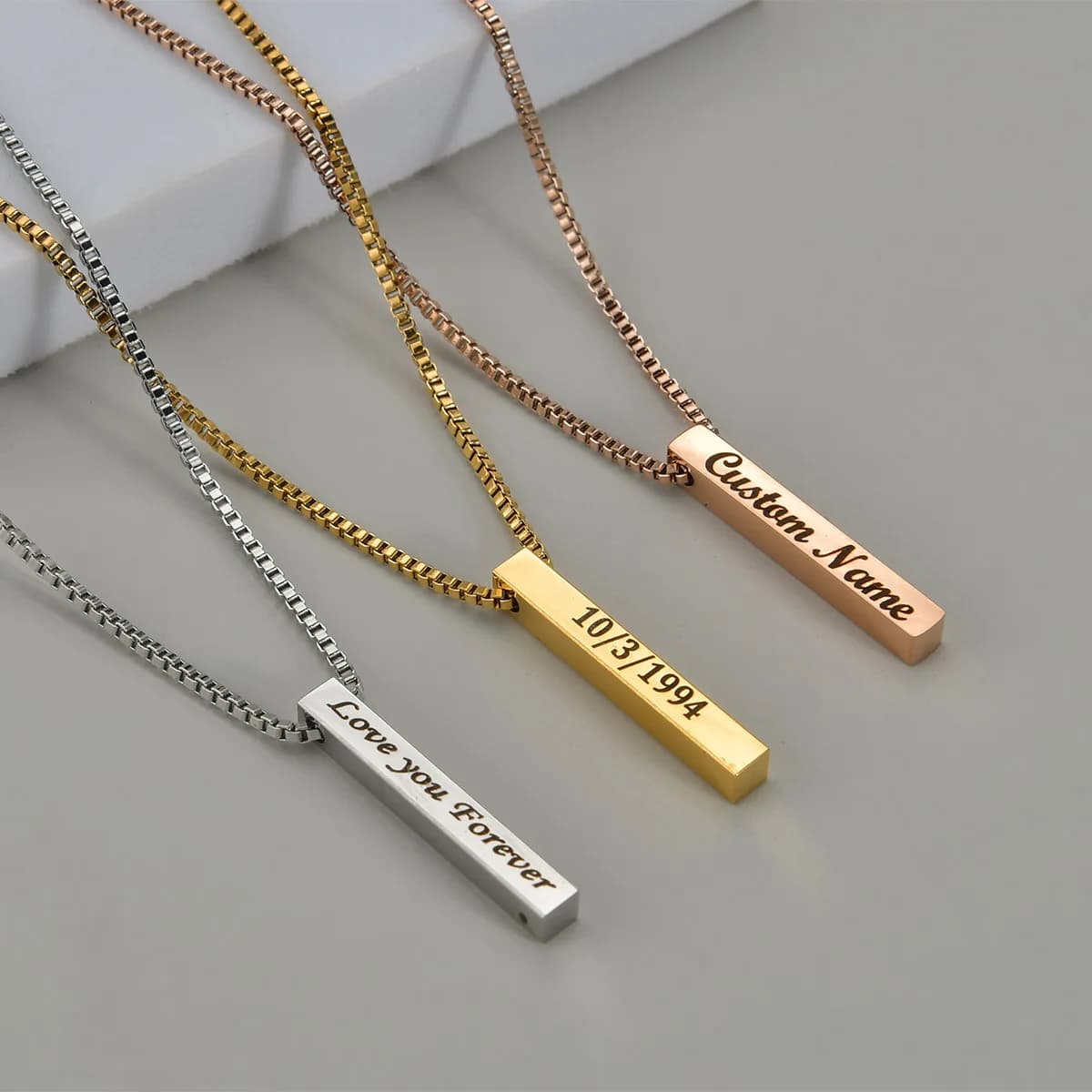 Colliers avec pendentif carré en acier inoxydable, gravure sur quatre côtés, nom et Date, nouvelle chaîne de boîte personnalisée, bijoux cadeaux pour femmes/hommes
