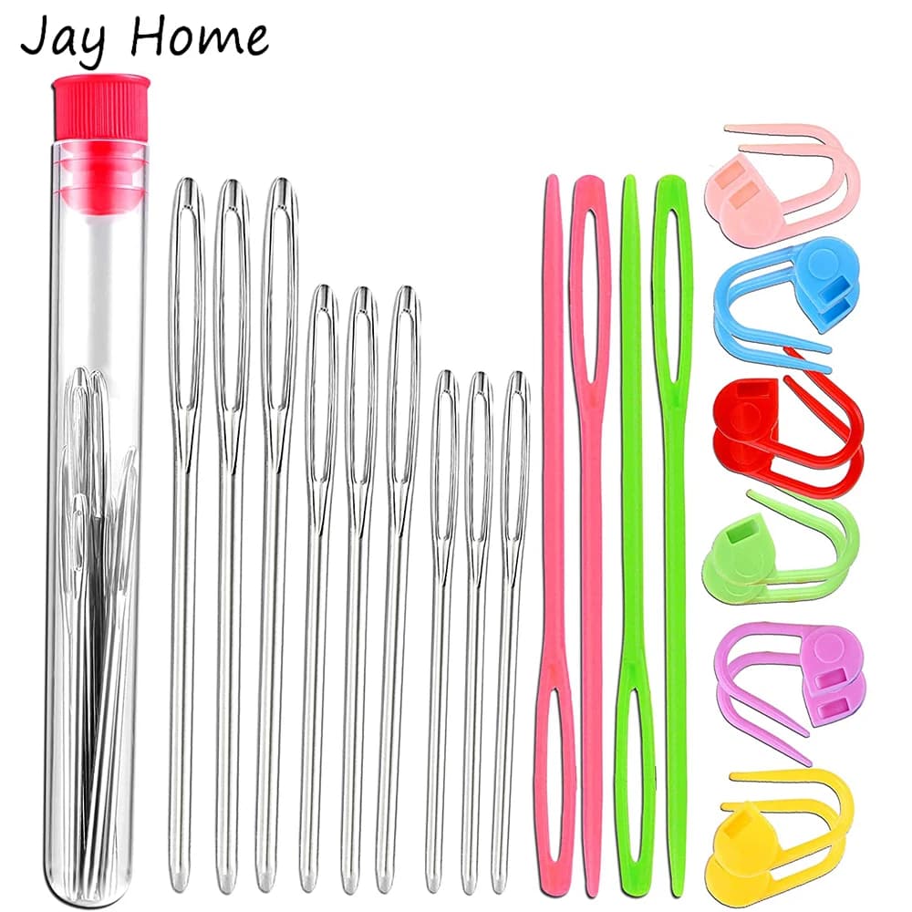 Kits de couture et de tricot, aiguilles à fil émoussé à grands yeux, aiguilles à tisser en plastique et outils de marqueurs de point de comptoir de verrouillage au Crochet, 26 pièces