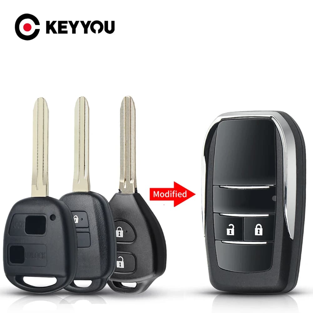 KEYYOU – étui à clé de voiture repliable, 2/3 boutons, pour Toyota RAV4 Avalon Echo Prado Tarago Camry Tarago TOY43, mise à niveau de la lame