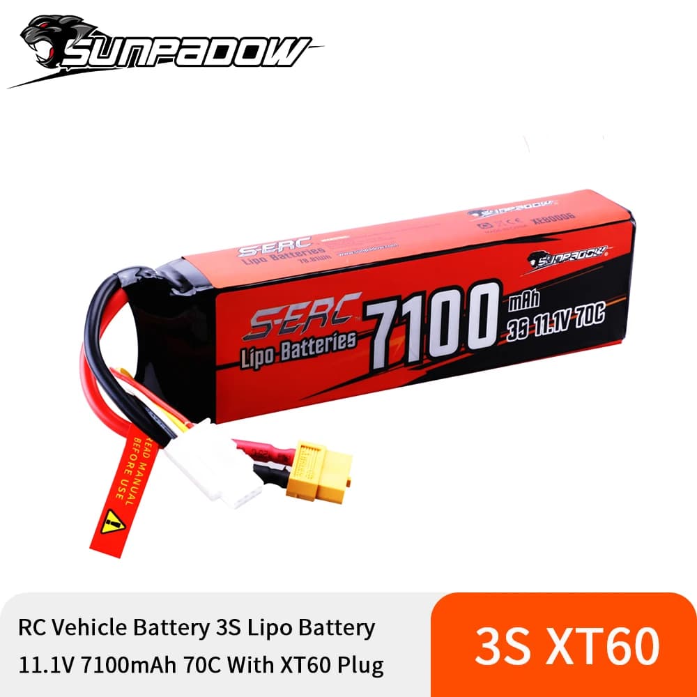 Sunpadow – batterie Lipo 3S 11.1V, 7100mAh, 70C, avec connecteur XT60, pour modèle de véhicule RC, voiture, camion, réservoir, Buggy, course, loisir créatif