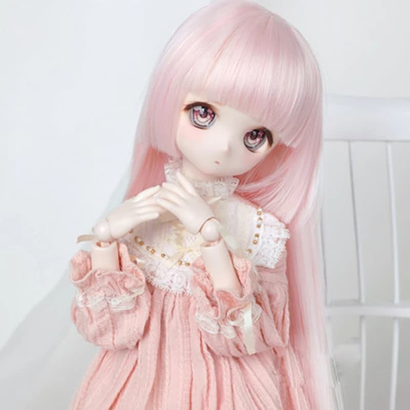 Perruque BJD lisse rose mignonne avec fil haute température, super pour cheveux au beurre, 1/3, 1/4, 1/6, 1/8