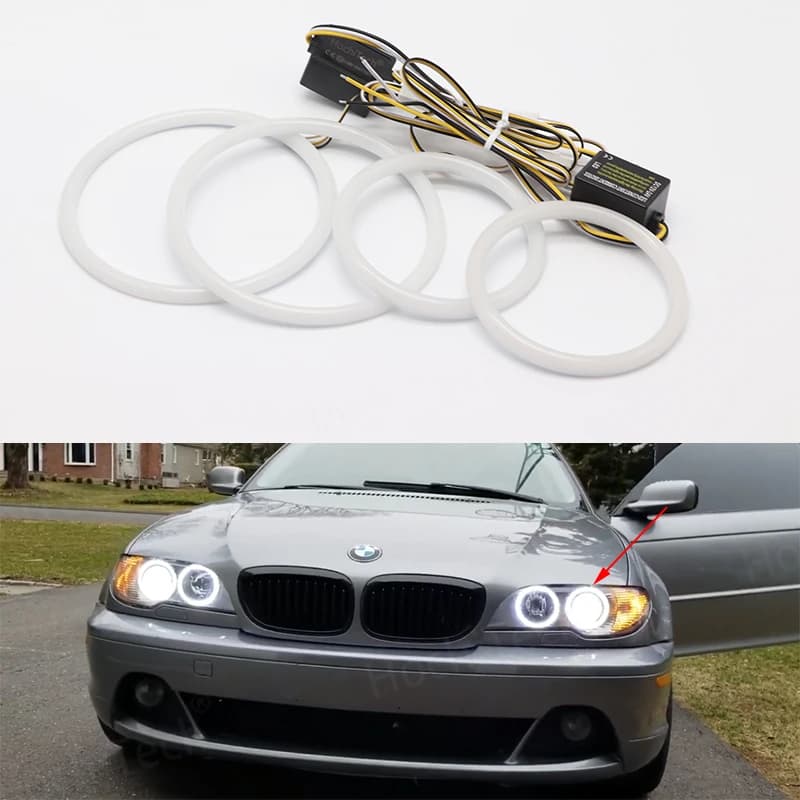 Kit yeux d'ange LED en coton bicolore blanc et ambre, anneau DRL pour BMW série 3 E46 berline touring wagon coupé compact 1998-05