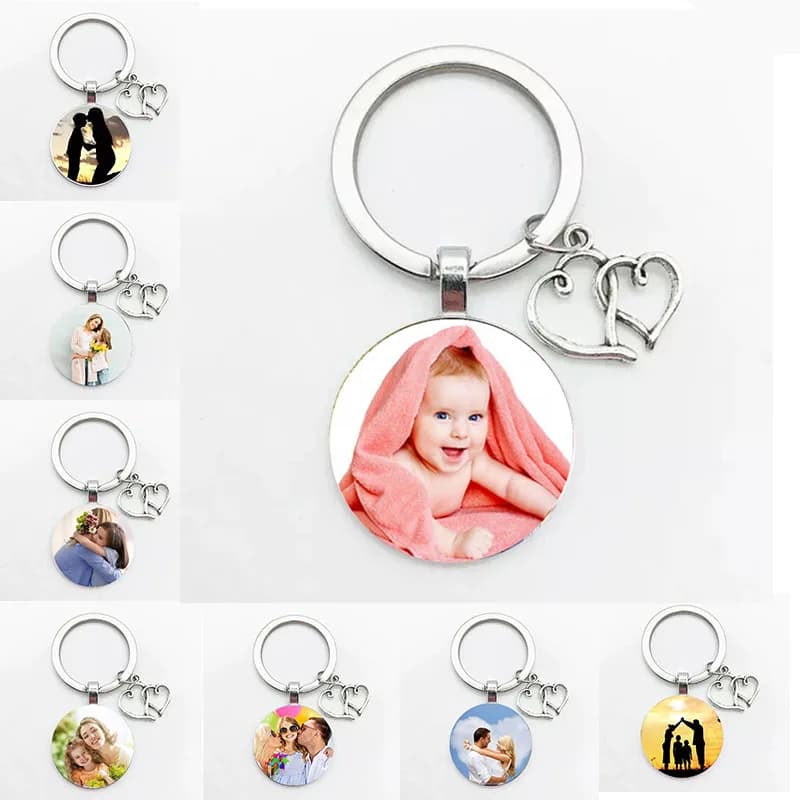 Photo de bricolage personnalisée faite à la main de 25 mm de porte-clés personnalisé de votre bébé photo Maman, papa, grands-parents, grands-parents comme un cadeau, un g
