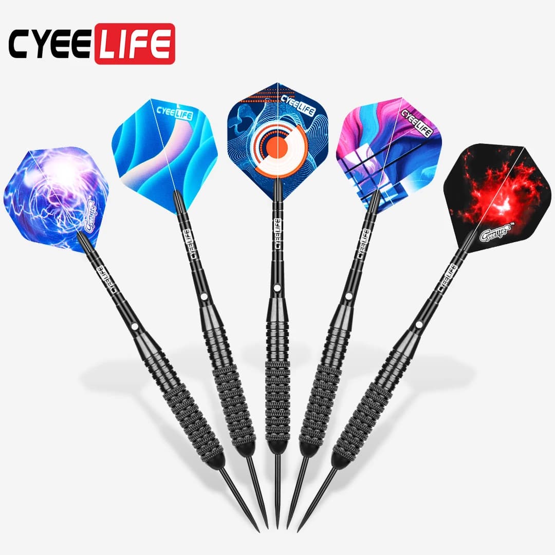 CyeeLife – Lot de 3 fléchettes de 26 grammes à pointe en acier avec sac de transport, pointes de rechange standard et accessoires en plastique, pour jeu de fléchettes à domicile