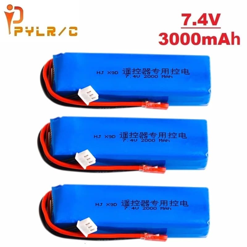Batterie Lipo aste pour Frsky Taranis X9D Plus, émetteur, télécommande, pièces de rechange, alimentation PYLR/C, 7.4V, 3000mAh, 3 pièces