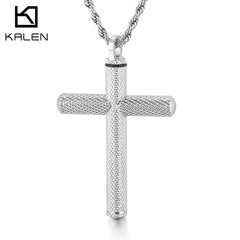 Kalen-Collier pendentif croix en acier inoxydable pour homme, argent, or, document, métal, tendance, bijoux, meilleur cadeau, fête, vis, accessoires