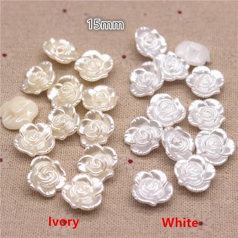 50 pièces 15mm résine ABS ivoire/blanc perle fleur tige bouton vêtements accessoires pour coudre Scrapbooking vêtement bricolage