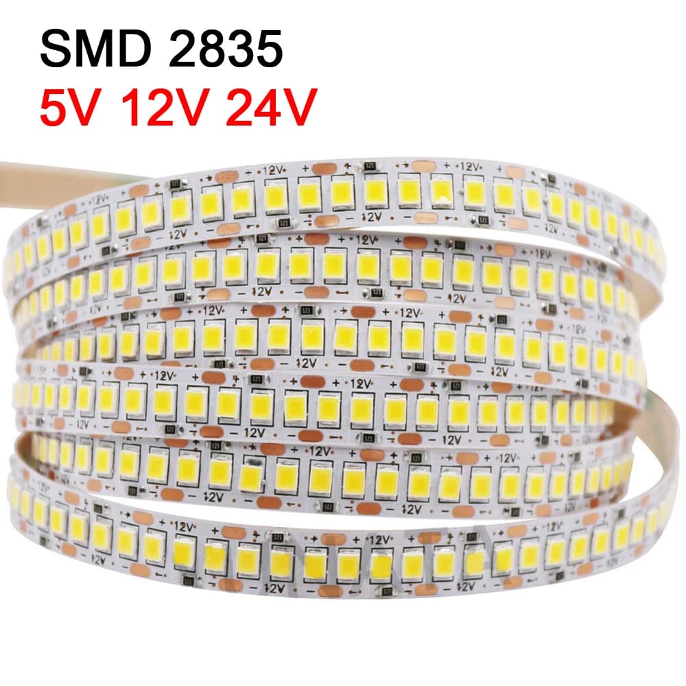 Bande Led 5V 12V 24V 2835, 5m, 300/600/2400 Pixels, SMD 3528, bandes de barre lumineuse flexible, éclairage sous-meuble, rétro-éclairage
