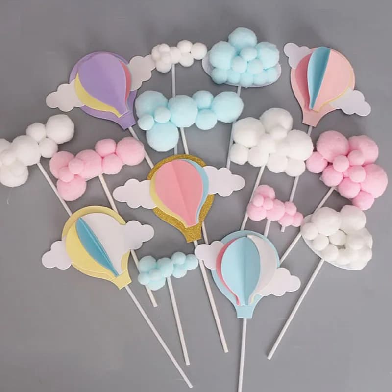 Décoration de gâteau personnalisée, 10/16 pièces, nuage arc-en-ciel, ballon à Air chaud, décoration de gâteau pour fête d'anniversaire et de mariage, décoration de Cupcake