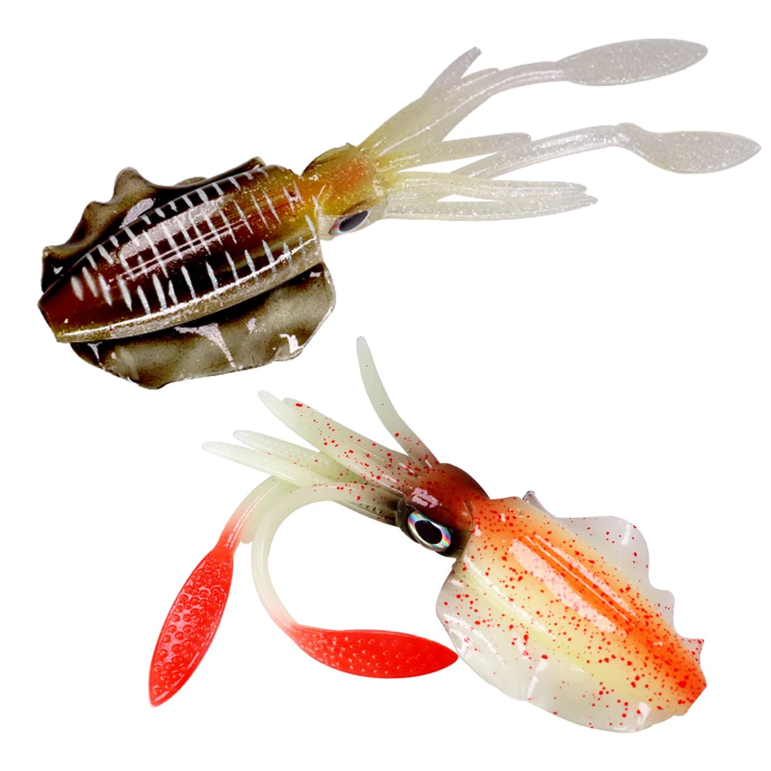 2 leurres souples de pêche en forme de calamar, 20g, lumineux UV, leurres de pêche en silicone, appâts artificiels
