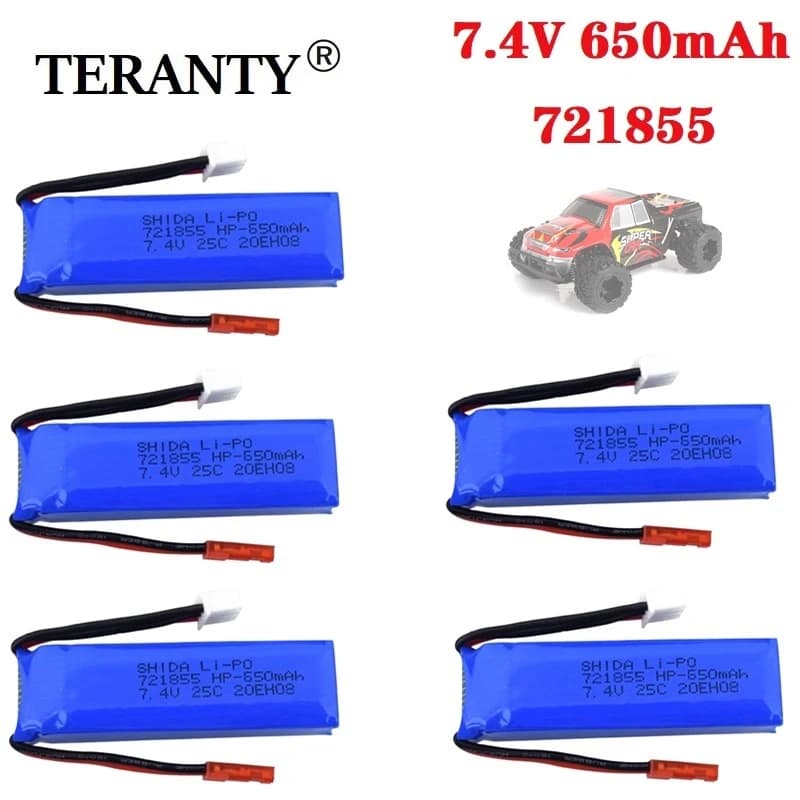 Batterie Rechargeable originale 7.4V 650mAh, 1 à 10 pièces, pour voiture WLtoys A202 A212 A222 A232 A242 A252 4WD RC 7.4V 721855