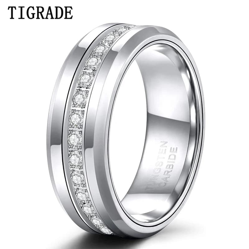 Tigrade 8mm alliances en tungstène pour hommes avec zircone cubique bague d'éternité à la mode unisexe CZ incrusté de haute polonais taille 7-13