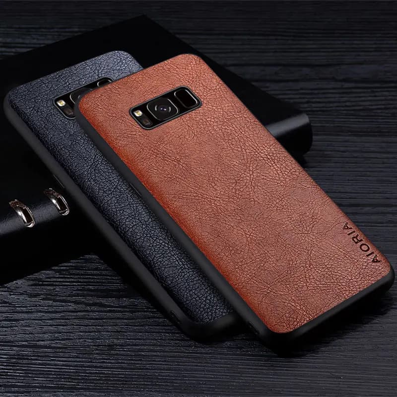 Étui en cuir souple pour téléphone Samsung Galaxy S8 Plus, style de luxe, rétro, de haute qualité, en matériau PU litchi