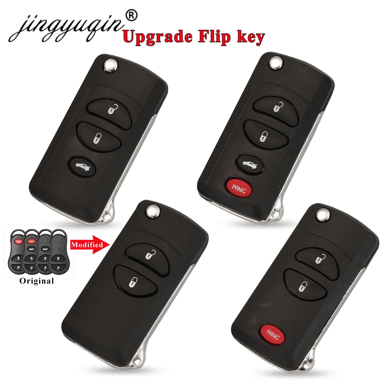 Jingyuqin – porte-clés télécommande 2/3/4 boutons, pliable, pour Chrysler, Dodge, Stratus, Ram, Durango, Dakota, Jeep Grand Cherokee