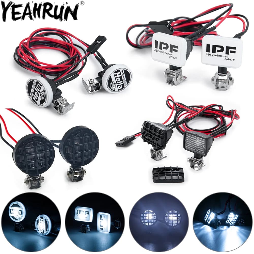 YEAHRUN LED lumières phares projecteur avec support Hella/IPF toit lumière pour 1/10 TRX4 TRX6 Axial SCX10 90046 Redcat Gen8