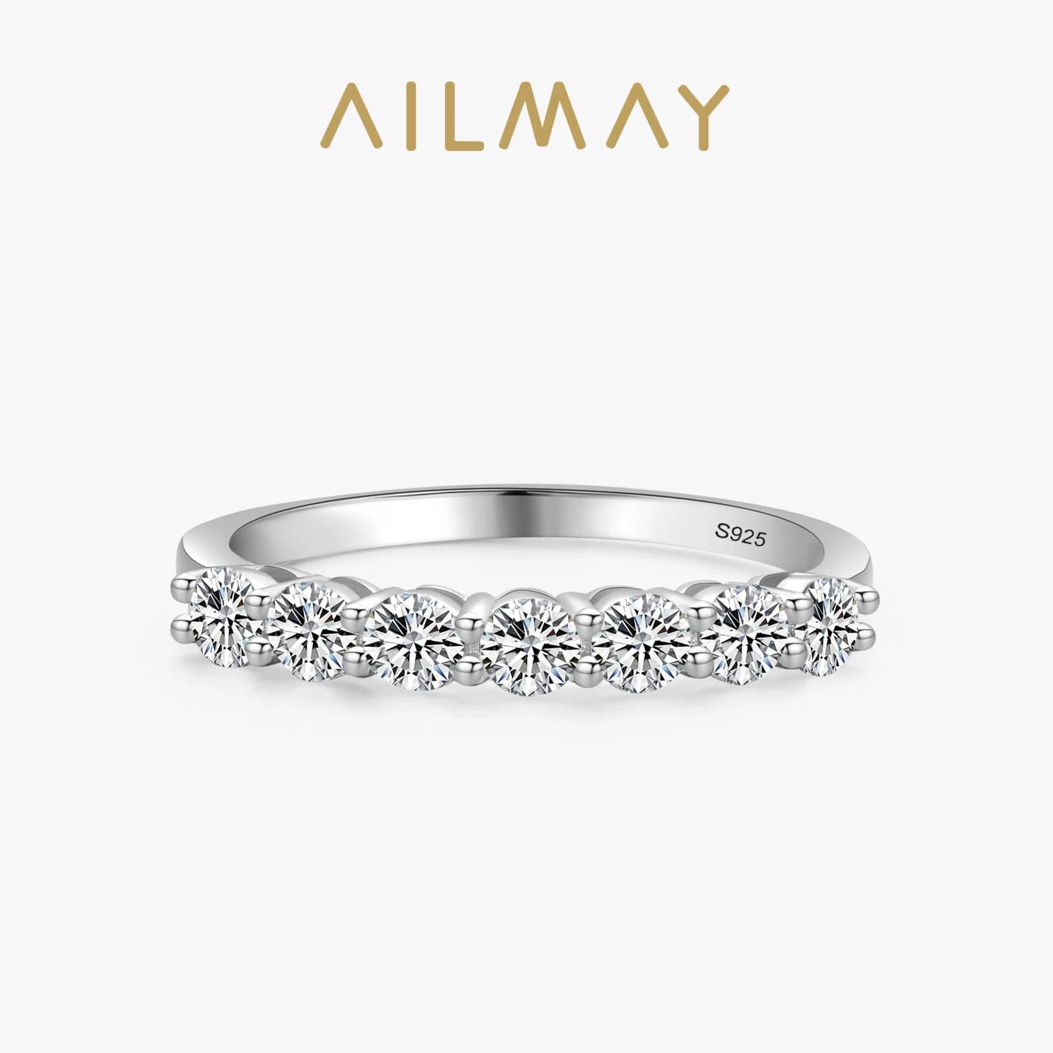 Ailmay 100% 925 argent Sterling empilable rond éblouissant zircon cubique anneaux pour les femmes de mariage fiançailles bijoux cadeau
