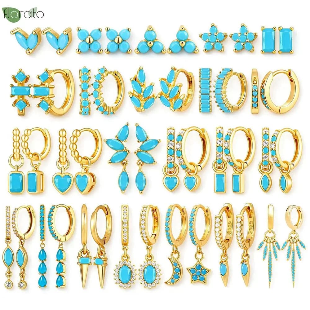 Boucles d'oreilles pendantes en forme de goutte d'eau de couleur turquoise, avec aiguille en argent sterling 925, boucles d'oreilles créoles petites pour femmes, bijoux de luxe, cadeau.