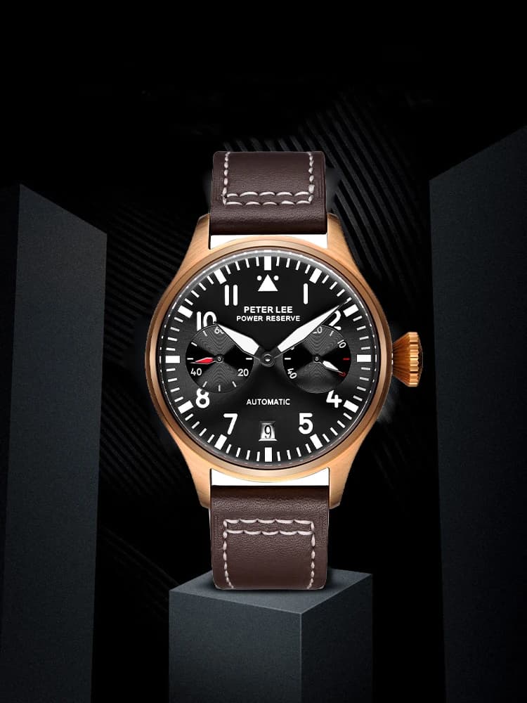 Marque de luxe PETER LEE mouvement automatique mécanique pilote montres pour homme élégant lumineux aviateur cuir mâle cadeaux montre