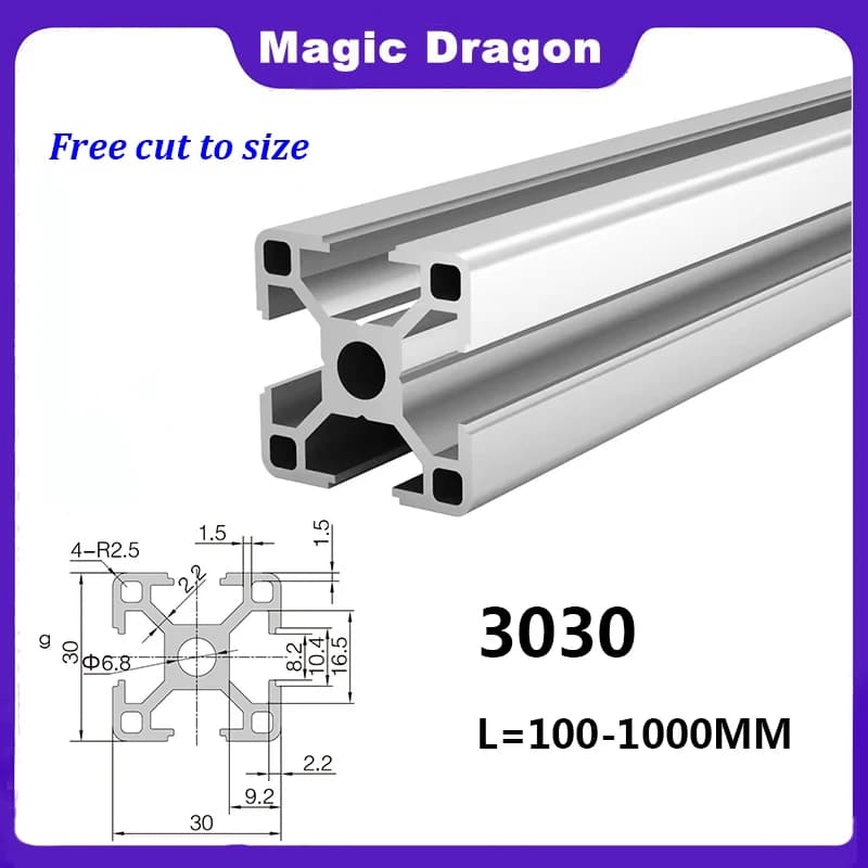 Rail Linéaire Anodisé pour Imprimante 3D CNC, Profilé en Aluminium Extrudé 3030, Longueur 100-1000mm, Norme Européenne, Bricolage, 1 Pièce
