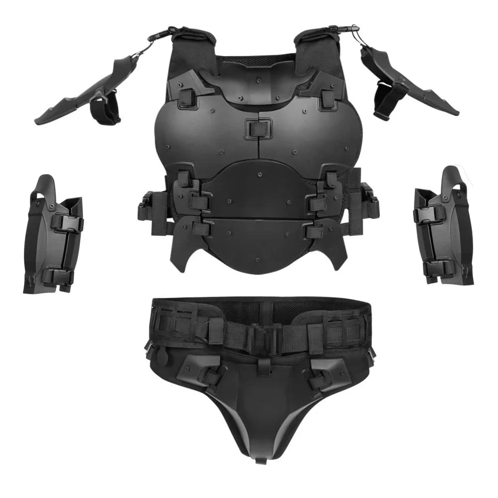 Armure tactique avec gilet de protection, coudière, plastron, entrejambe, joint de taille, taille réglable, armure amovible pour Airsoft Paintball