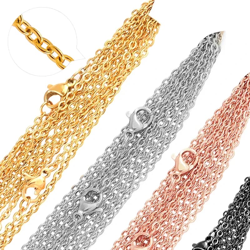 Colliers à Maillons en Acier Inoxydable Plaqué Or Rose, Couleur Noire, Bijoux Cubains à Faire Soi-Même, Vente en Gros en Vrac, 10 Pièces/Lot
