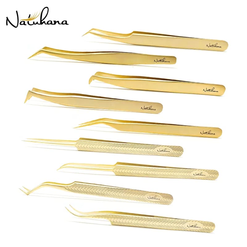 NATUHANA – pincettes antistatiques pour Extension de cils, pincettes à sourcils droites et incurvées de précision industrielle, outil de maquillage