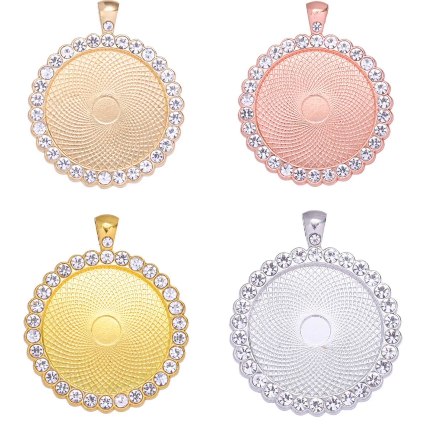 Lot de 10 bases de cabochon et de camée de 25 mm avec strass pour pendentifs de collier, pour la création de bijoux DIY
