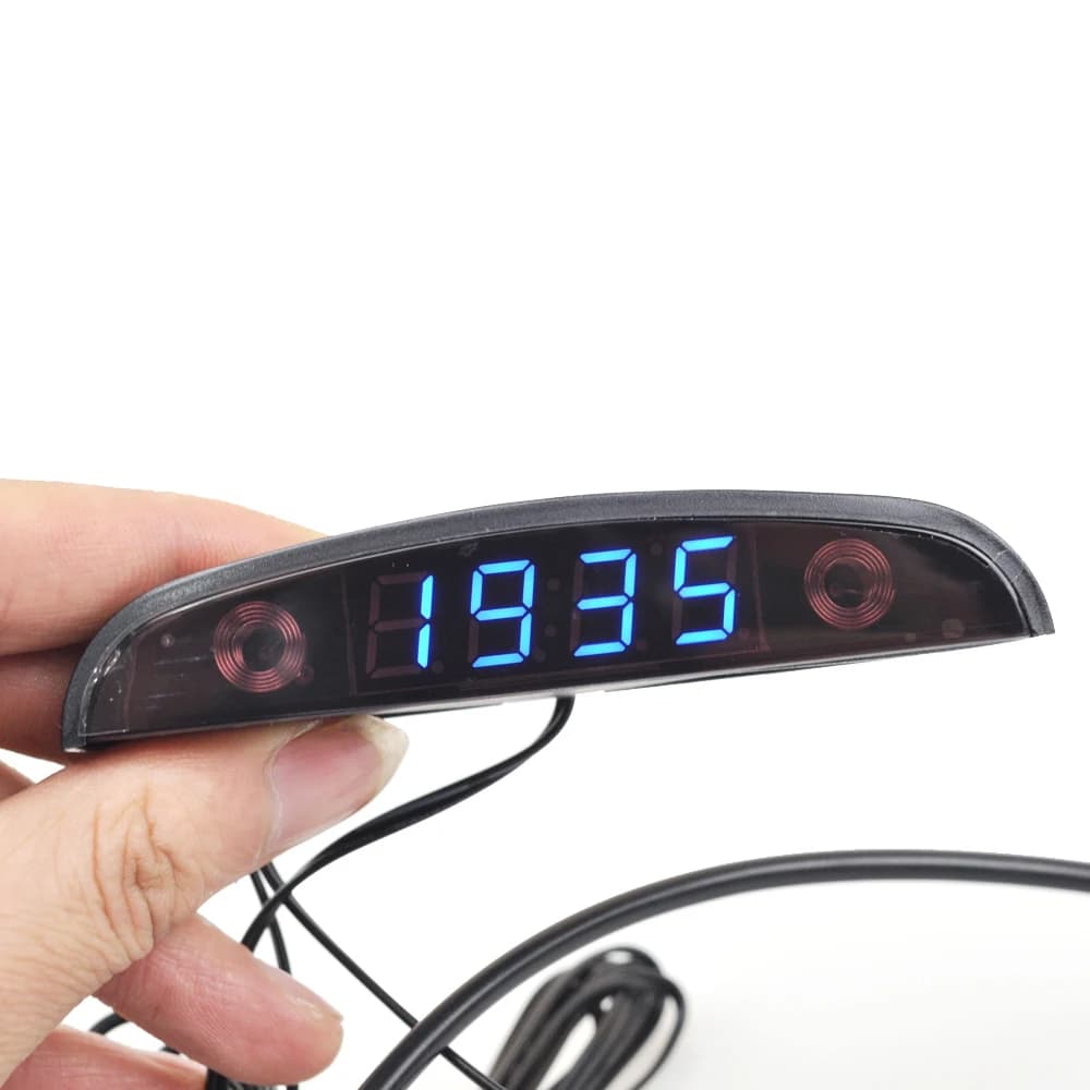 Voltmètre d'horloge intérieur de voiture, moniteur de compteur de tension, interrupteur tactile, lumière bleue et rouge, Therye.com, 3 en 1, 12V