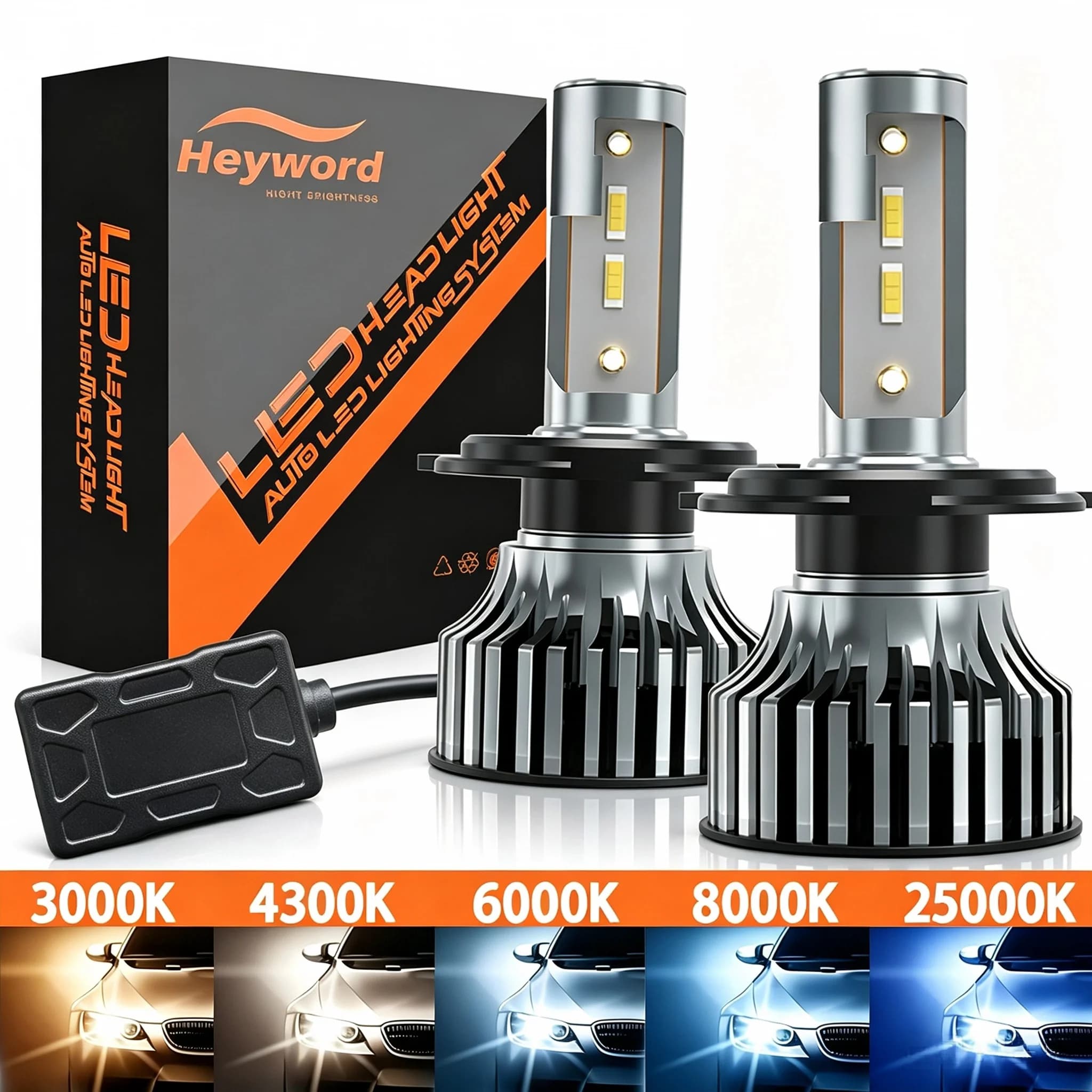 Phare de voiture Heyword 160000LM 475W H4 LED H7 CANBUS H1 H3 H8 H11 9005 9006 3000K 6000K Phare de voiture automatique, feux LED, feux antibrouillard