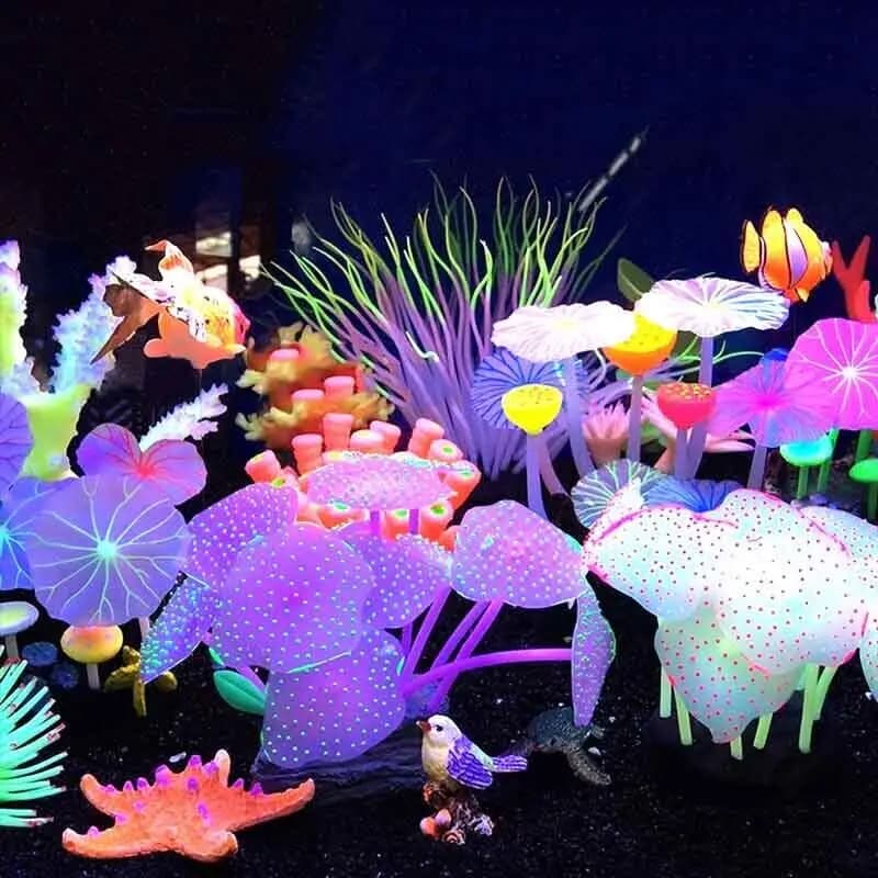 Décoration d'aquarium sous-marine en silicone lumineux : corail fluorescent, tournesol, anémone de mer pour aquarium artificiel