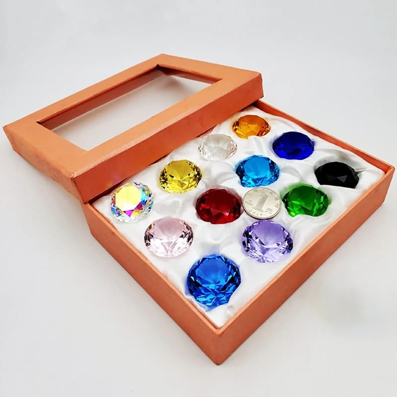 Verre de cristal artificiel diamant bijou presse-papier décor à la maison enfants jouets 12 couleurs coupe ronde cristal gemme coffret cadeau (12 pièces)