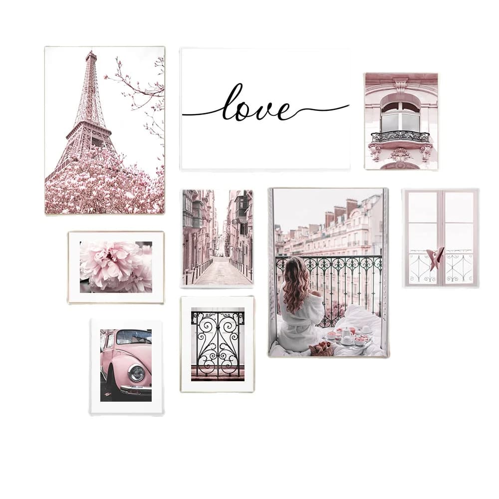 Affiche d'art mural tour Eiffel pivoine rose à la mode, peinture sur toile de voiture pour fenêtre de femmes Sexy, décoration de salon romantique pour la maison