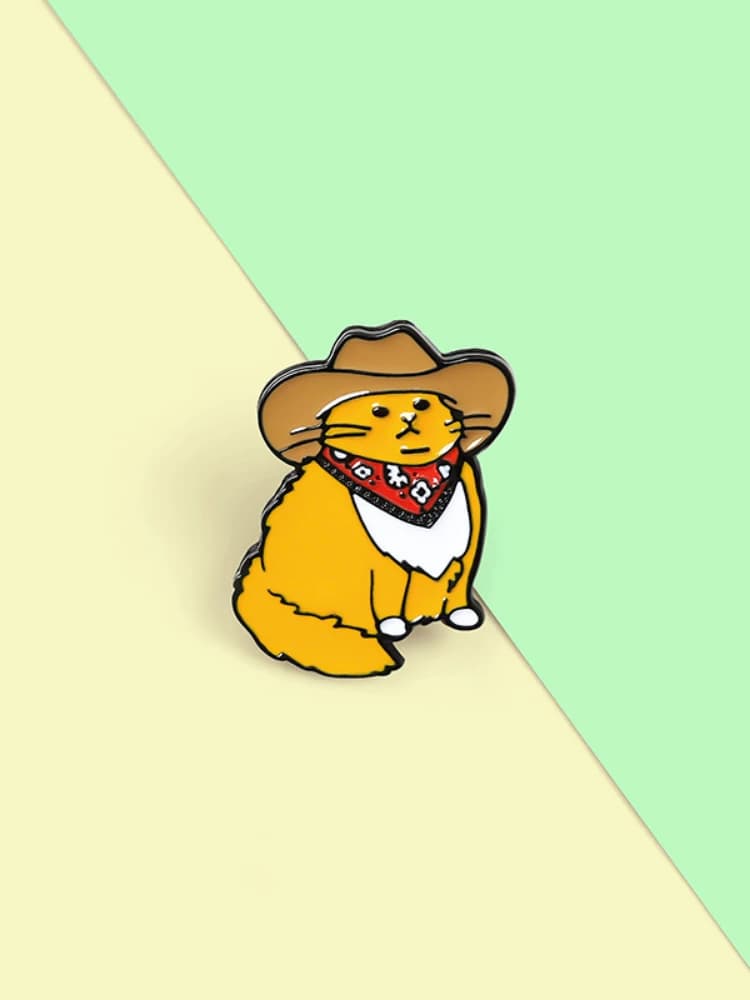 Épingle en émail de cowboy et de chats, broches d'animaux drôles personnalisées, insigne mignon de chapeau de dessin animé, chemise et sac à revers, cadeau de bijoux de chaton pour des amis